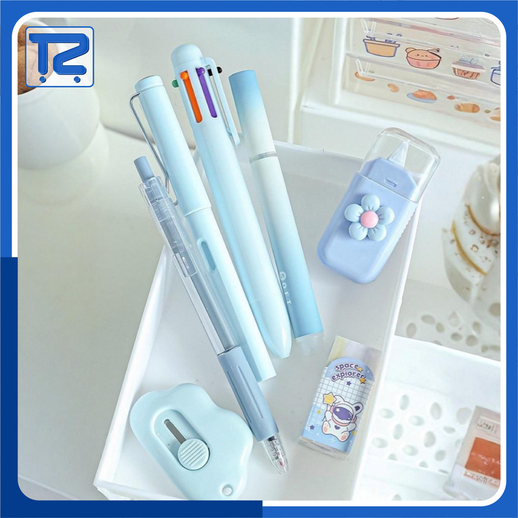 STABILO 7In1 Childrens School Gift Package Highlighter Pen Eraser Cutter Correction Tape Kit ATK3018