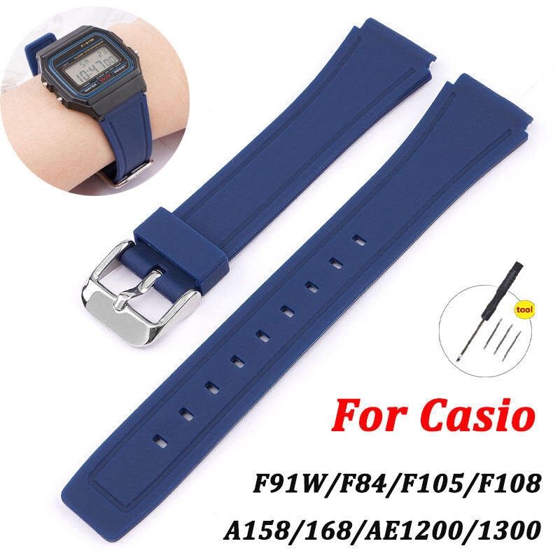 สําหรับ F91W F84 F105 F108 A158 A168 AE1200 A1300 นาฬิกาเปลี่ยน F-91 สีดํา PU สายเรซิ่น 18 มม.ผู้หญิ