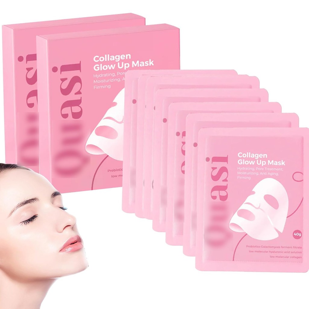 Quasi Collagen Glow Up Mask 2.0, Quasi Bio Collagen Face Mask, Firm Skin Deep Hydrating Masks for Wr
