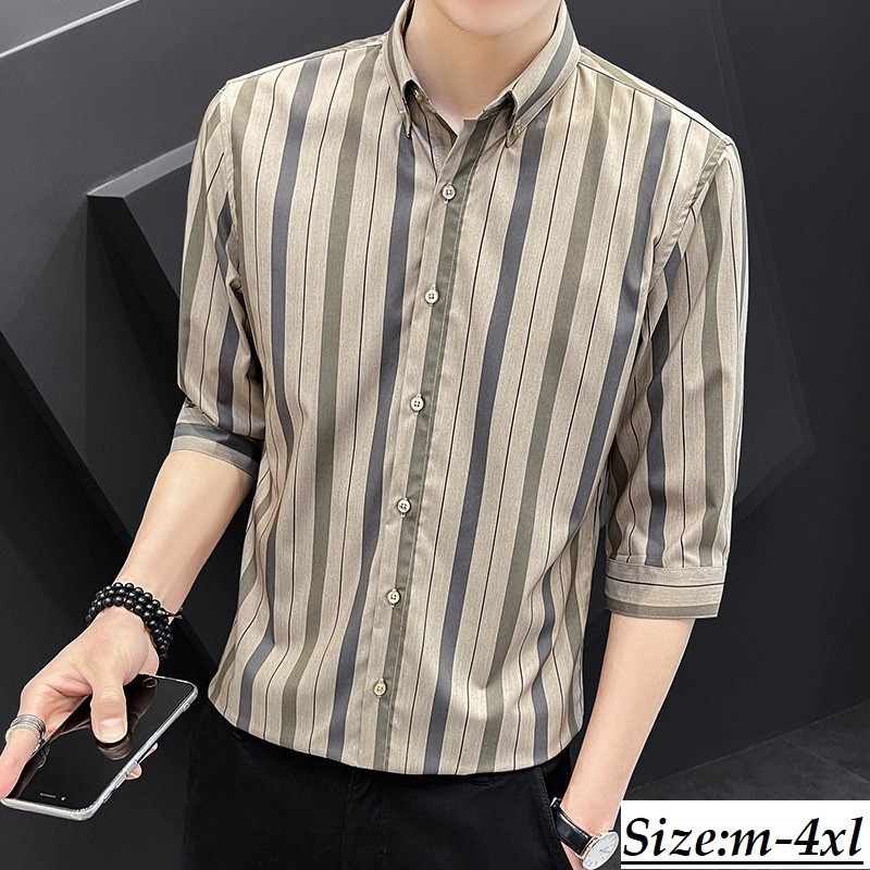 MR-DEER เสื้อเชิ้ต เกาหลี แขนยาวลายทาง แฟชั่น มีไซส์ M-4XL อก 36-44 นิ้ว รุ่น M712