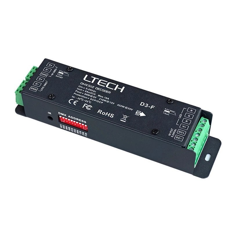 LTECH LED RGB RGBW Strip DMX ถอดรหัส DC12V 24V อินพุต 5A 4 ช่อง 480W เอาต์พุต LED RGBW Strip PWM DMX