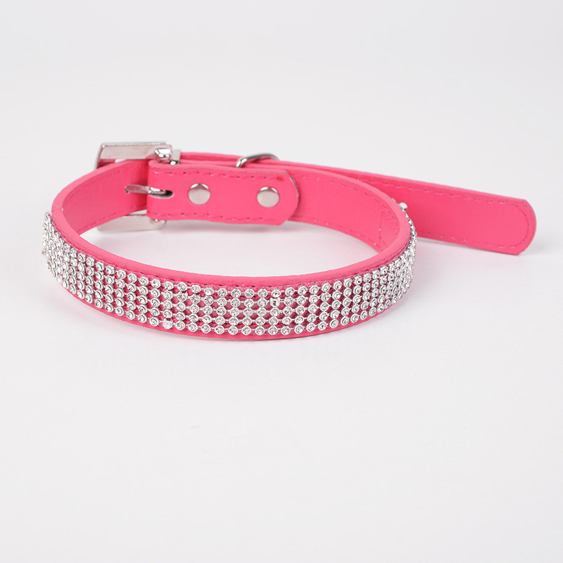 อุปกรณ์สัตว์เลี้ยง Simple สีทึบฝัง Rhinestone COLLAR สุนัขกลางแจ้ง PU ตกแต่งคอ Retractable COLLAR GR