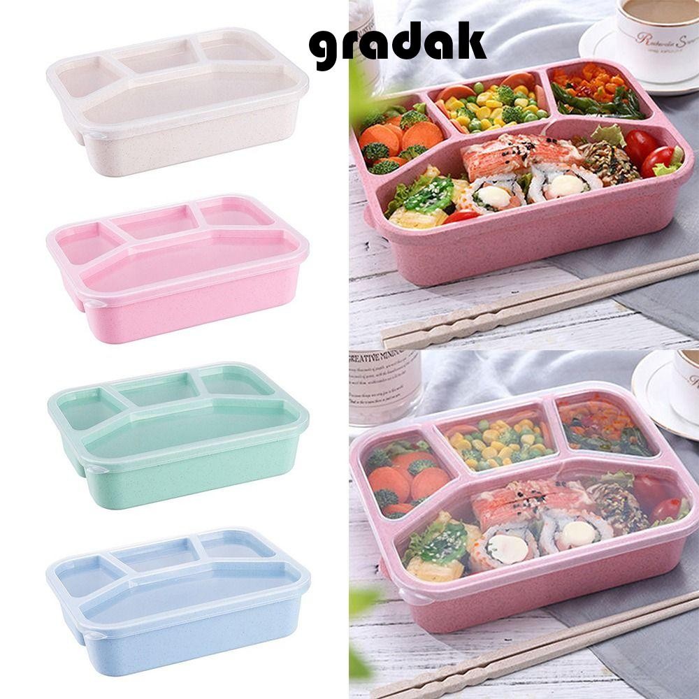 กล่องอาหารกลางวันสไตล์ GRADAK Jaes, ช่องใส่ของ Leakproof หลากสี Bento , แบบพกพา 4-ตารางเตาอบไมโครเวฟ