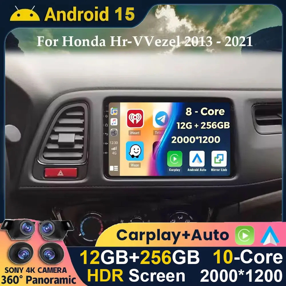 Android 15 Carplay Auto สําหรับ Honda Vezel Hr V Hrv Xrv 2015 2016 2017 2018 2019 2025 เครื่องเล่นมั