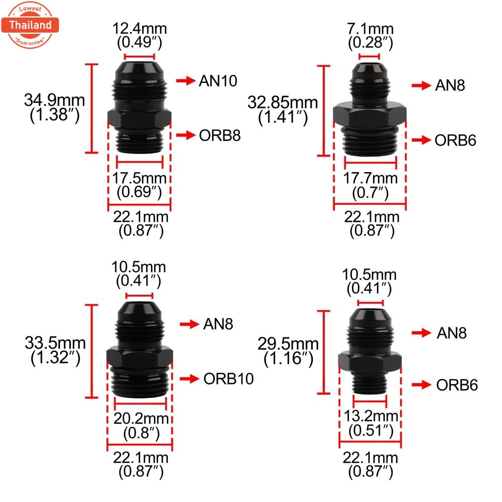 GF20 Male Adapter Fitting Black ORB ORB-6 ORB-10 ORB-10  O-ring Boss to AN6 6AN AN8 8AN AN1010AN 606