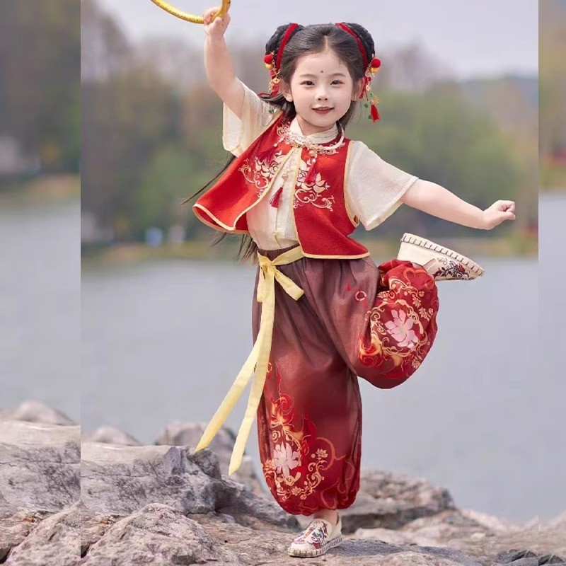 เด็ก Hanfu Nezha เสื้อผ้าจีนชุดจีนอินเทรนด์สาวฤดูใบไม้ผลิ Nezha cos เสื้อผ้าชาย Nezha แขนสั้น Hanfu 