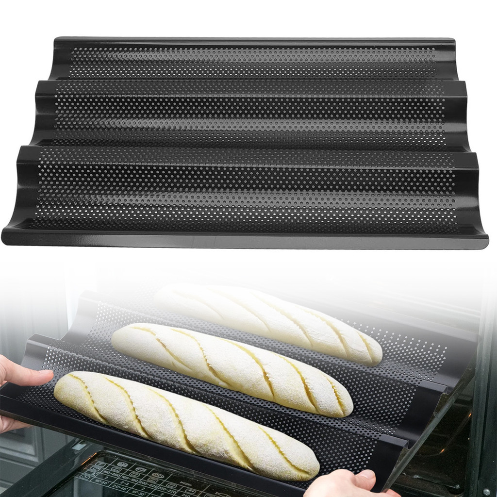 Llittlesunla3 Grooves Baguette Not Stick Baking Tray Waves Bakeware Baguette Mold French Bread Toast