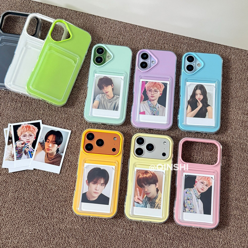เกาหลีสีลูกกวาดช่องเสียบการ์ดเคสโทรศัพท์สําหรับ IPhone 11 16 14 15 Pro Max 12 13 ProMax สองชั้นที่ถอดออกได้ป้องกันฝุ่น Drop ทน TPU โทรศัพท์ปกหลัง