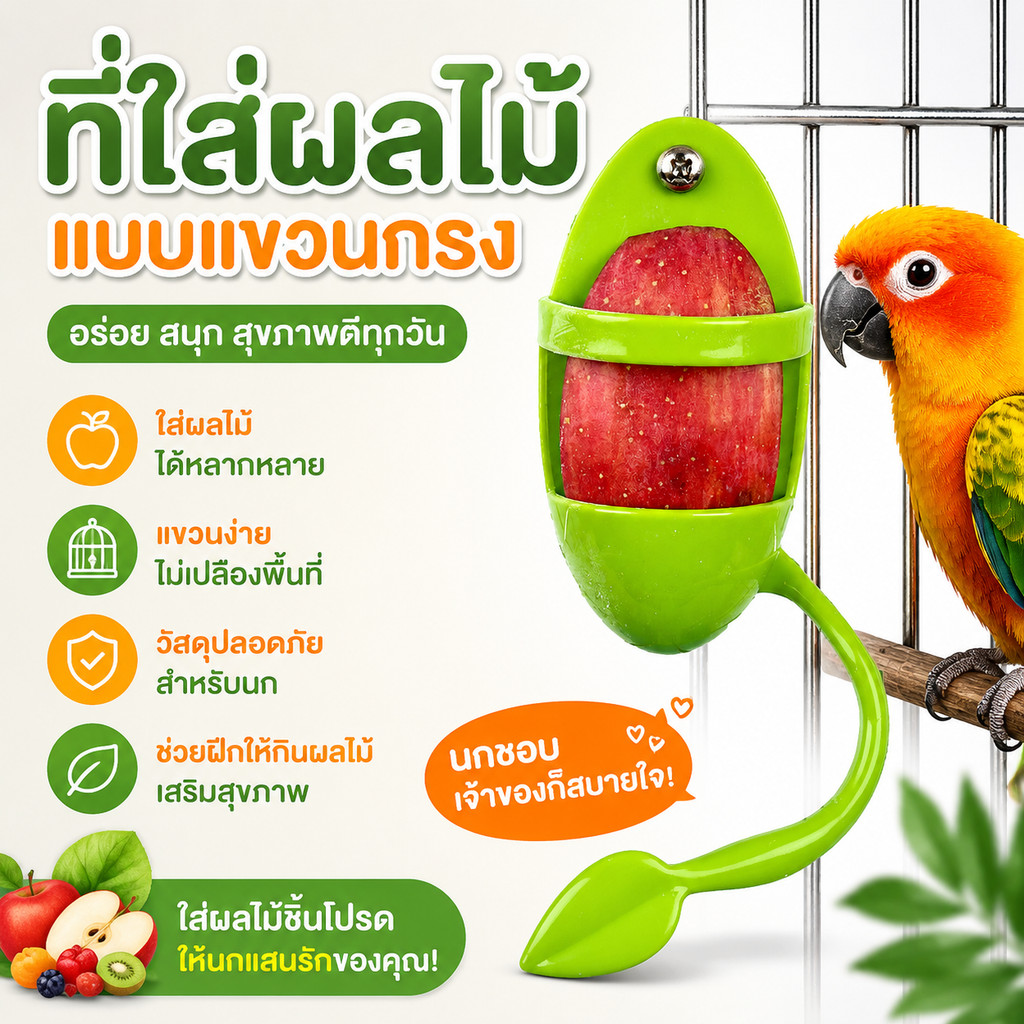 ที่ใส่กระดองปลาหมึก ที่ใส่ผลไม้ติดกรง นก ที่ใส่ผลไม้ สำหรับนกแก้ว