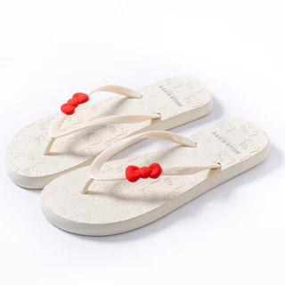 Sanrio ของแท้ที่ได้รับอนุญาต HelloKitty Flip-Flops ผู้หญิงฤดูร้อนสวมใส่ด้านนอกแบนรองเท้าแตะชายหาดลื่นน่ารักน่ารัก GHO6
