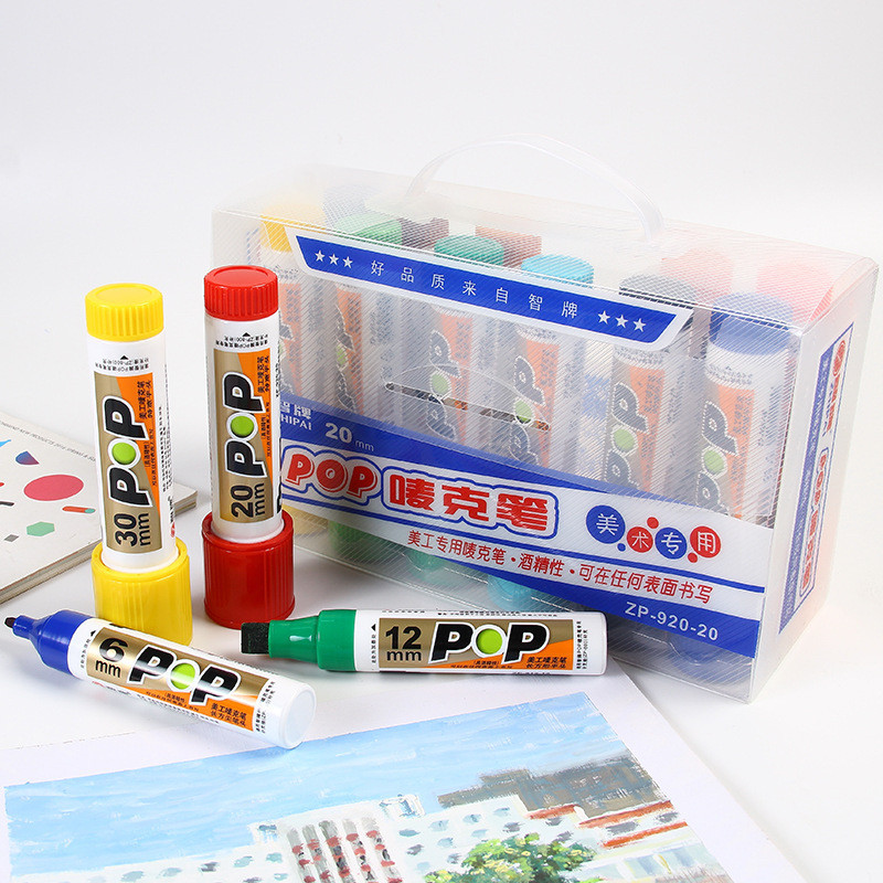 Z Zhi ยี่ห้อ MARKER ปากกา 6 มม.Marker Marker ปากกา POP โปสเตอร์ 12 สี ปากกาสีหัวหนาชุดหัวใหญ่