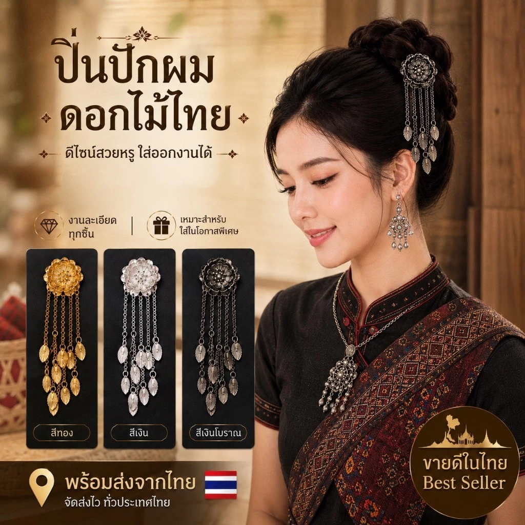 ปิ่นระย้า ดอกไม้พุ่มพู่ระย้าพลิ้วไหว ใช้ประดับผมกับชุดไทย งานบุญ งานโรงเรียน เพิ่มความสง่างามให้กับทรงผม