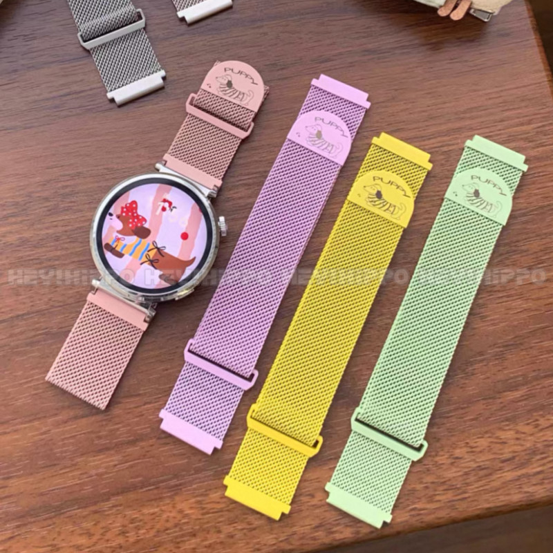 สายรัดแม่เหล็กเหมาะสําหรับ Amazfit Bip6/Bip5 หน่วยสายโลหะสุนัขน้อยน่ารักเหมาะสําหรับ GTS 4/3/2 2 4Mini Bip 3 S Pro GTR 4 3 Active Max Active 3 Active 2.20 มม./22 มม.