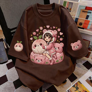 TEE·SHOP🍀 เสื้อยืด 'Kawaii Pink Bear Peach' สไตล์เกาหลี เท่ห์มาก ใส่ได้ทั้งชายหญิง ผ้านุ่มสบายตัวทั้งวัน รองรับ COD 📦