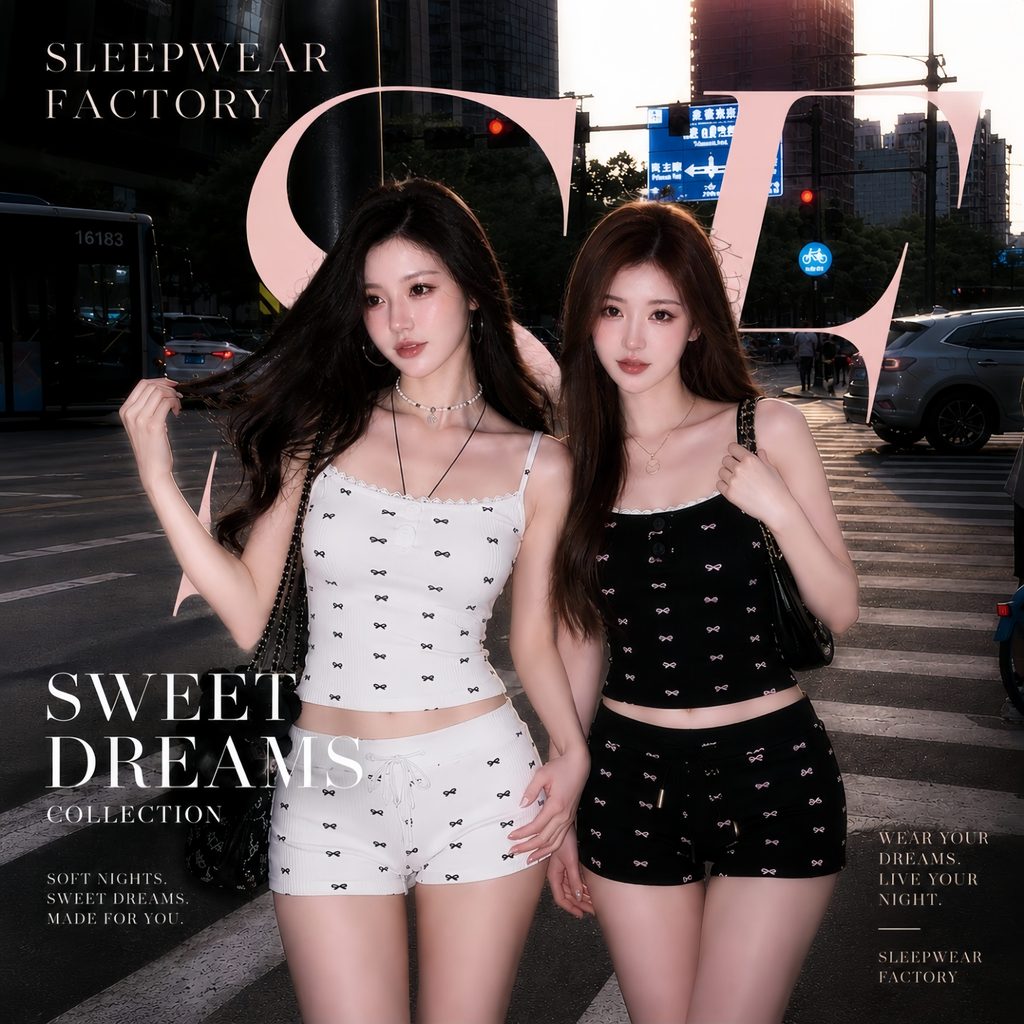 SLEEPWEAR FACTORY ชุดเซ็ตสายเดี่ยว ผ้าร่อง ขาสั้น สไตล์เกาหลี 💐 มีบราฟองน้ำ W132