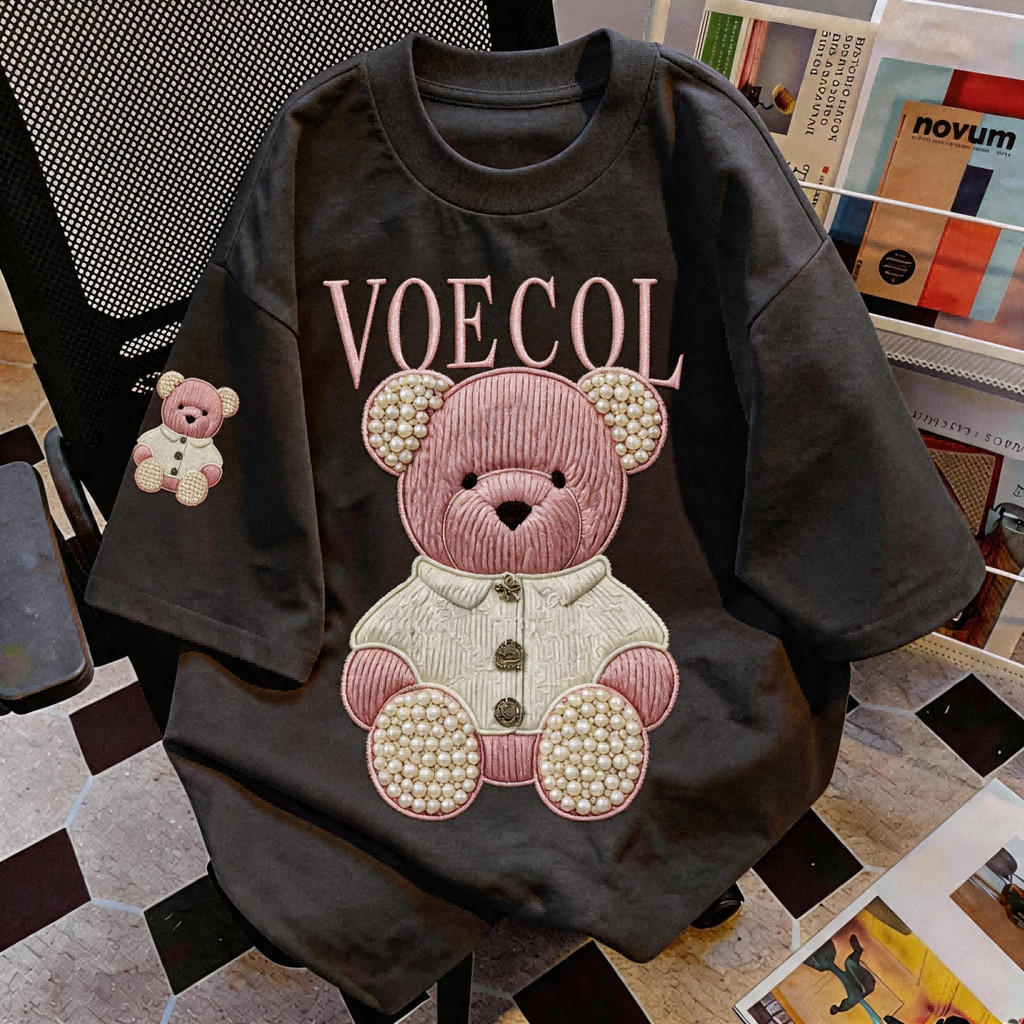 TEE·SHOPเสื้อยืด Oversize 'VOECOL Pink Bear' สไตล์เกาหลี รูปที่ 7