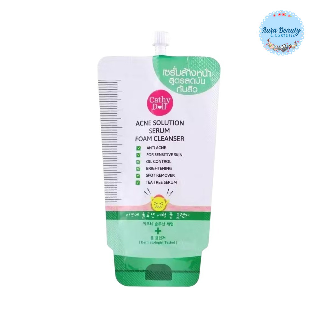 (1ซอง) Cathy Doll Acne Solution Serum Foam Cleanser 12g โฟมล้างหน้าสูตรลดความมัน สำหรับผิวเป็นสิวง่าย