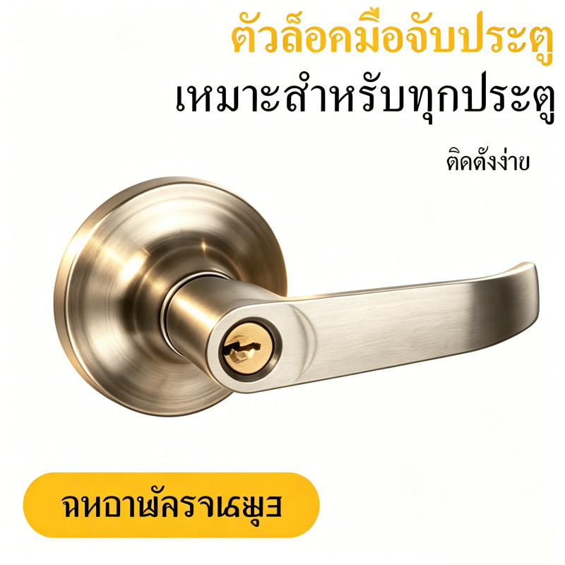 ลูกบิดก้านโยกประตูไม้ สแตนเลสแท้ ล็อค5พินไส้ทองเหลือง 3ดอกกุญแจ 30-50mm Highlight Store