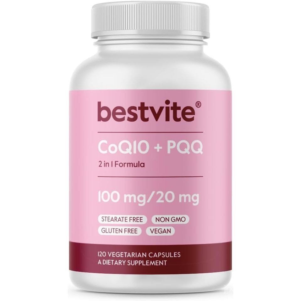 BESTVITE Coq10 100mg w/PQQ 20mg (120 Veggie Caps) - No Stearates - Vegan - Non GMO - ปราศจากกลูเตน -