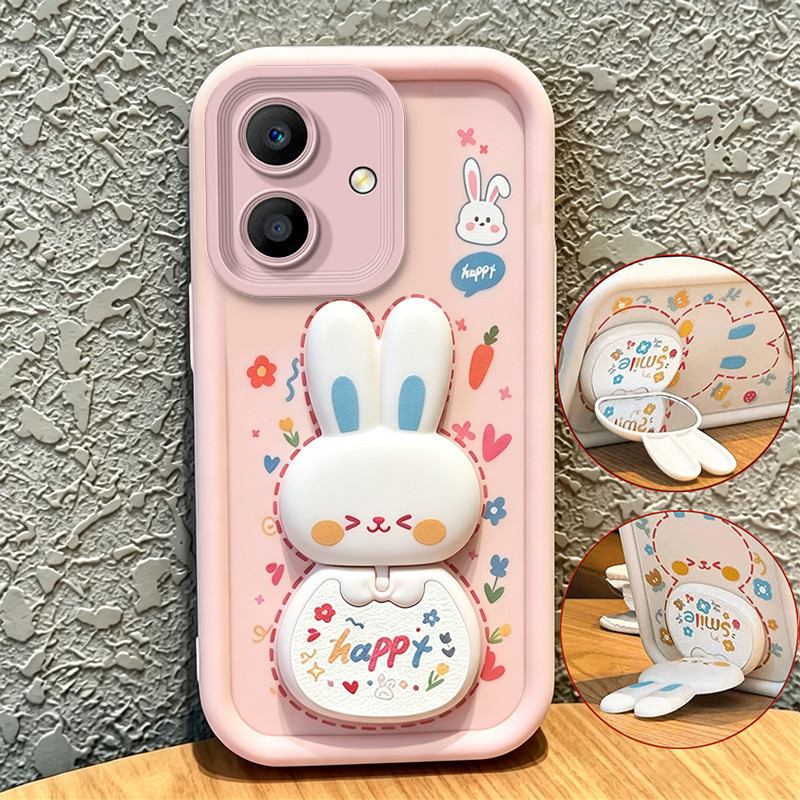 เคสสําหรับ infinix smart 20 10 tecno spark go 3 2 2S เคสโทรศัพท์ Softcase ซิลิโคนกันกระแทกกระจกความงามพร้อมที่วาง 360° กระต่ายน่ารักหมุนได้ สีชมพู สําหรับเด็กผู้หญิง JTXCEZJ3