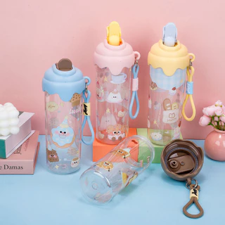 🥤 แก้วน้ำประปา 600ml ลายการ์ตูนโดพามีนพร้อมหลอด พกพาสะดวก เหมาะสำหรับสีสวยสดใสส่งไว