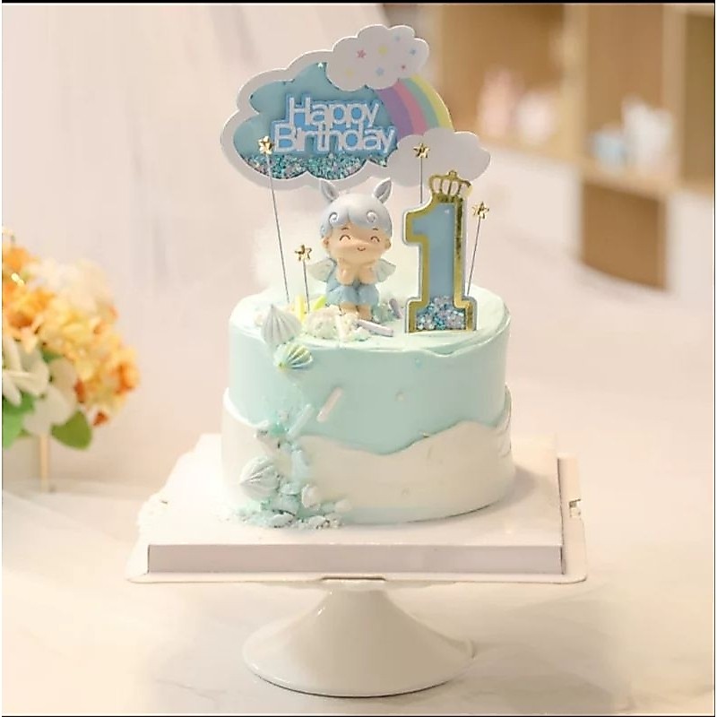 ท๊อปเปอร์ปักเค้ก HBD กากเพชร(สั่งขั้นต่ำ50บาทค่ะ)