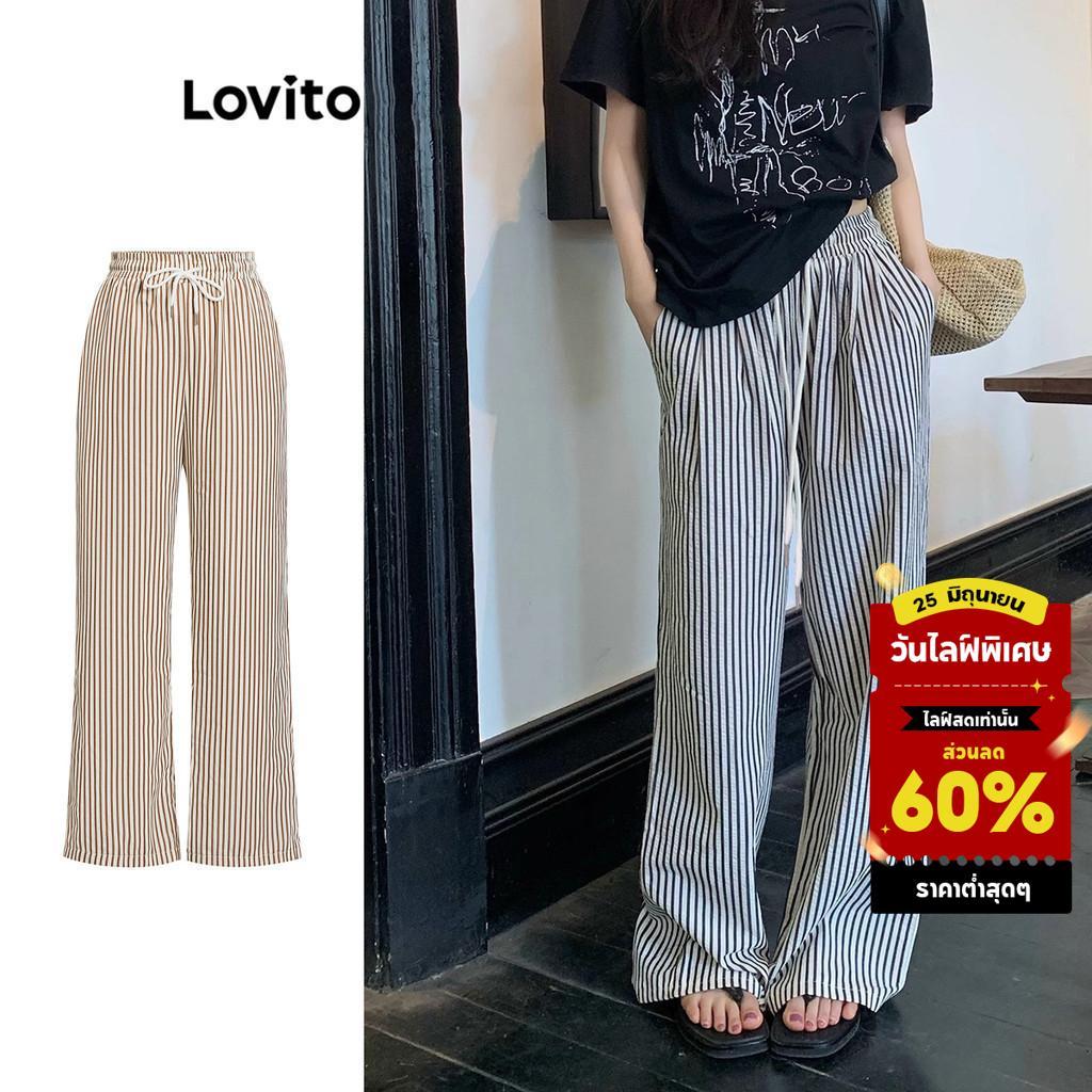 Lovito กางเกงลําลอง กางเกงลายทางสําหรับผู้หญิง LNA21096 (หลากสี)