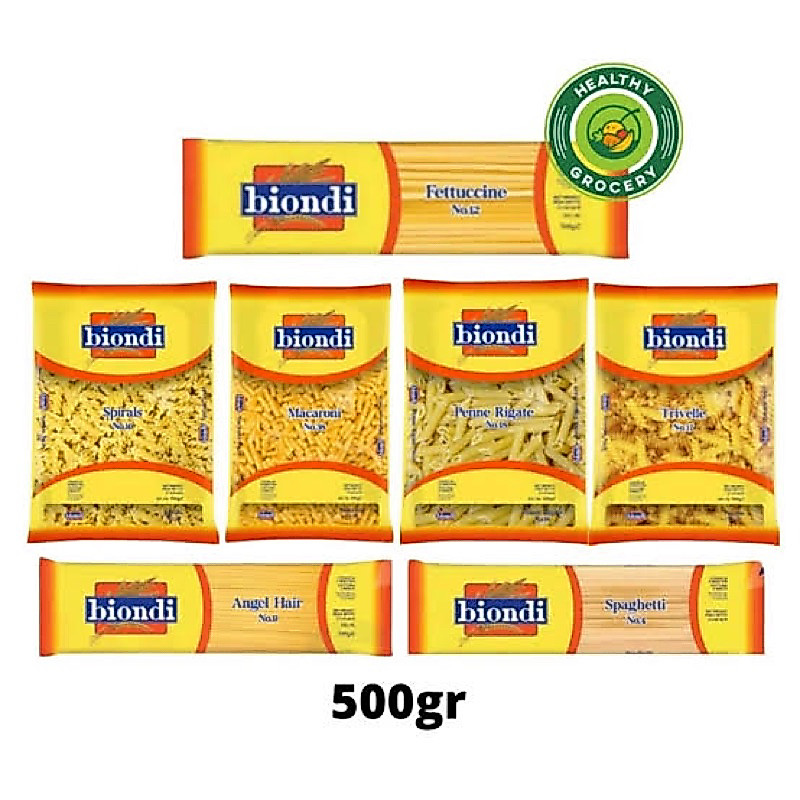 Biondi trivelle / spirals / macaroni / penne / elbrows / spaghetti/ angel hair / fettuccine/ linguine/ vermicelli 500g.