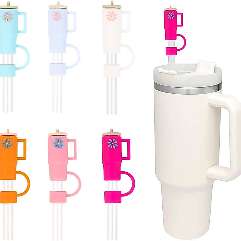10 มม.Creative ฝุ่นหลอดน่ารักหมวกฟาง IceFlow รูปแบบซิลิโคน Protector ปลั๊กฟางฟางสําหรับ Stanley Tumbler SUGAW