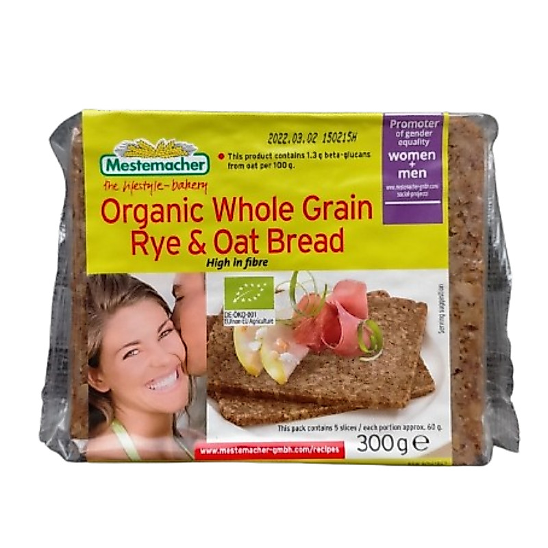 เมสเตอมาเคอร์ ขนมปังโฮลเกรนผสมข้าวโอ๊ตและไรย์ จากเยอรมนี 300 กรัม - Organic Whole Grain Rye & Oat Bread 300g Mestemacher