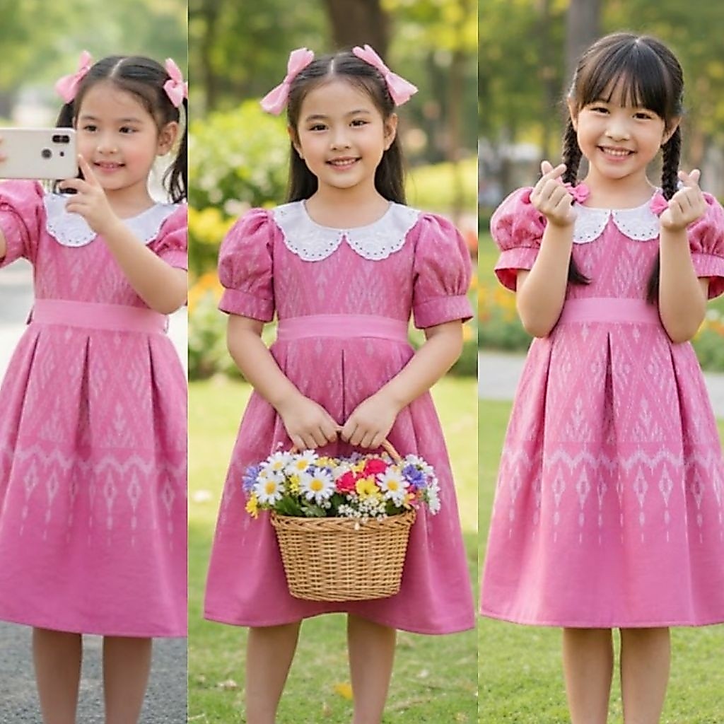 ชุดเดรสผ้าฝ้ายทรงทวิสแถมฟรีกิ๊ฟ ชุดไทยเด็ก✅พร้อมส่ง(KW)