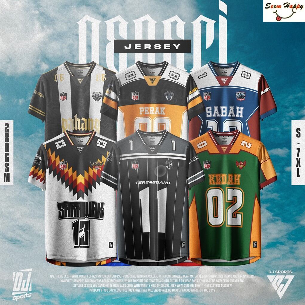 Free Custom ชื่อหมายเลขDJ SPORT P1 JERSEY NEGERI Oversize NFL Lycra 280gsm/PAHANG/PERAK/TERENGGANU/P