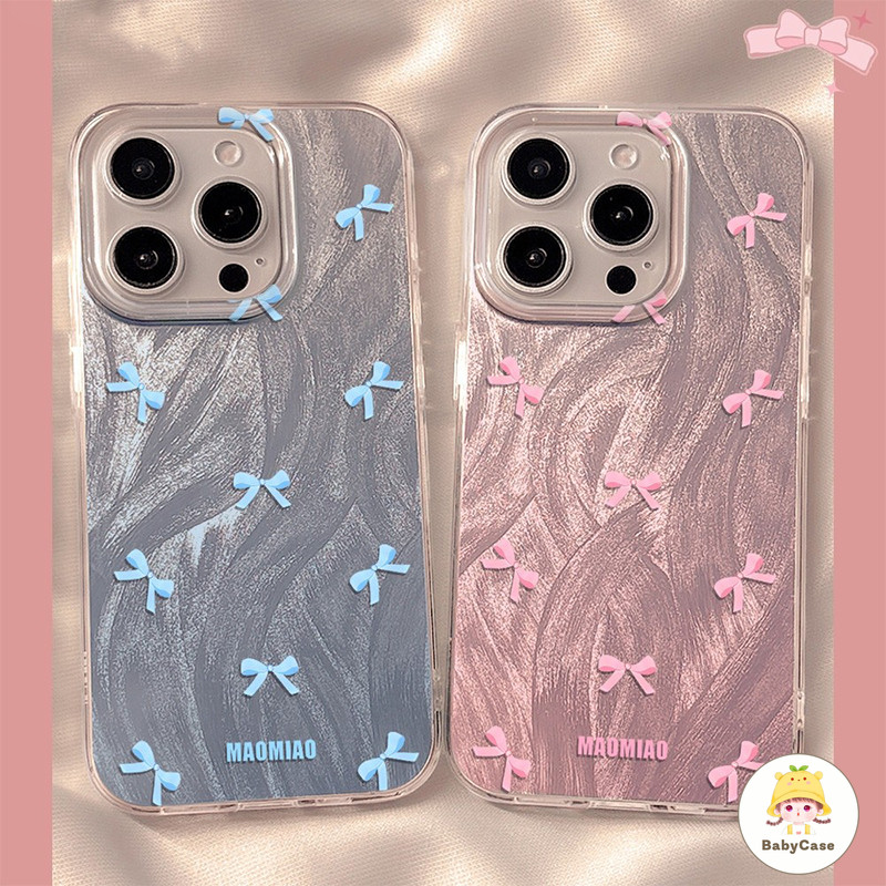 เคสโทรศัพท์โบว์สีชมพูและสีฟ้า เคสไอโฟน 17 สำหรับ iPhone 16 13 15 11 14 12 Pro Max 7 8 16 15 14 Plus XR X XS MAX SE 2020