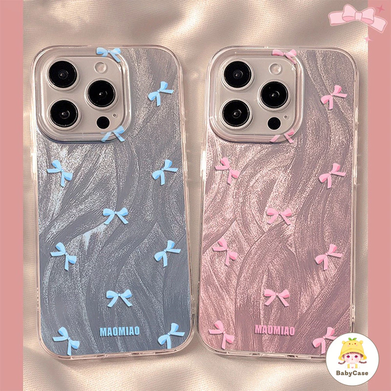 เคสโทรศัพท์โบว์สีชมพูและสีฟ้า เคสไอโฟน 17 สำหรับ iPhone 16 13 15 11 14 12 Pro Max 7 8 16 15 14 Plus XR X XS MAX SE 2020