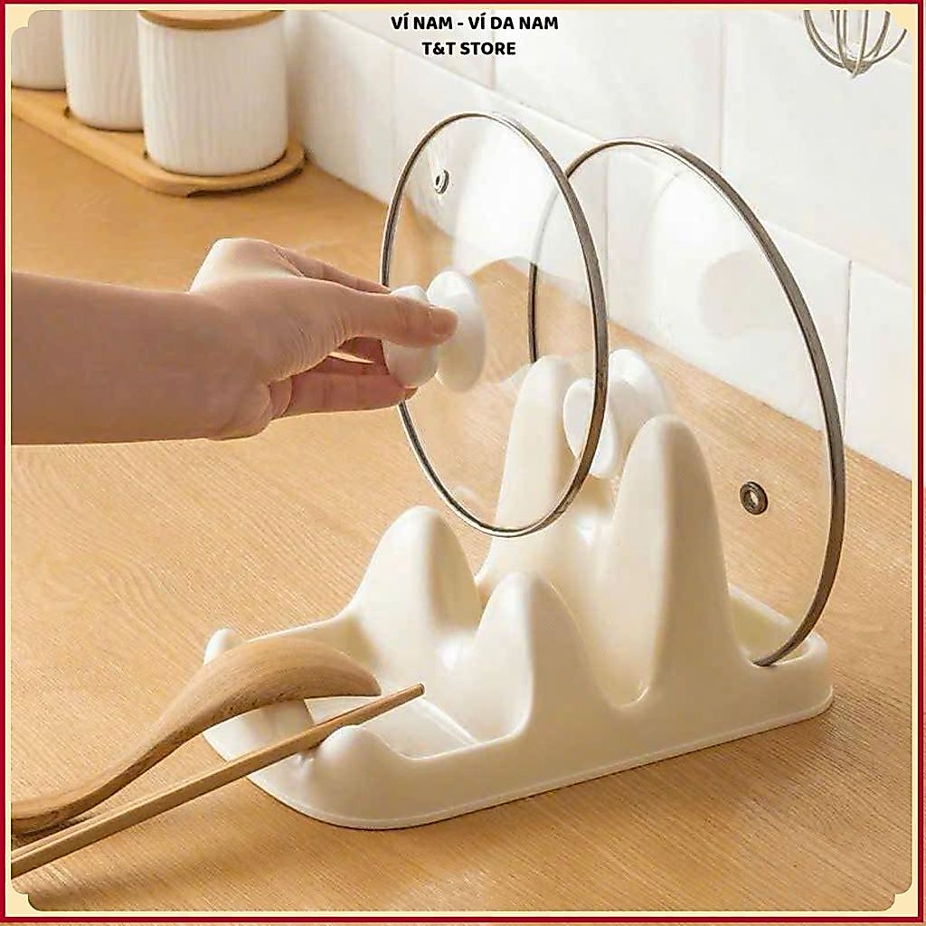 (COMBO of 3) 3 COMPARTMENT POT LID TRAY, SMART ANTI-SLIP COOKING SPOON และ FORK SHELF