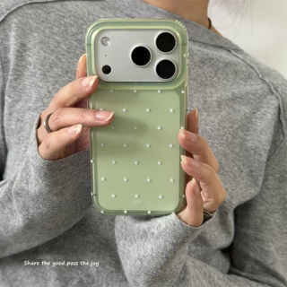 ใหม่ปลอก Matte IMD Clear Blue-Green Small Polka Dot Anti-Drop Case สําหรับ iPhone 14 15 16 17 Pro Max