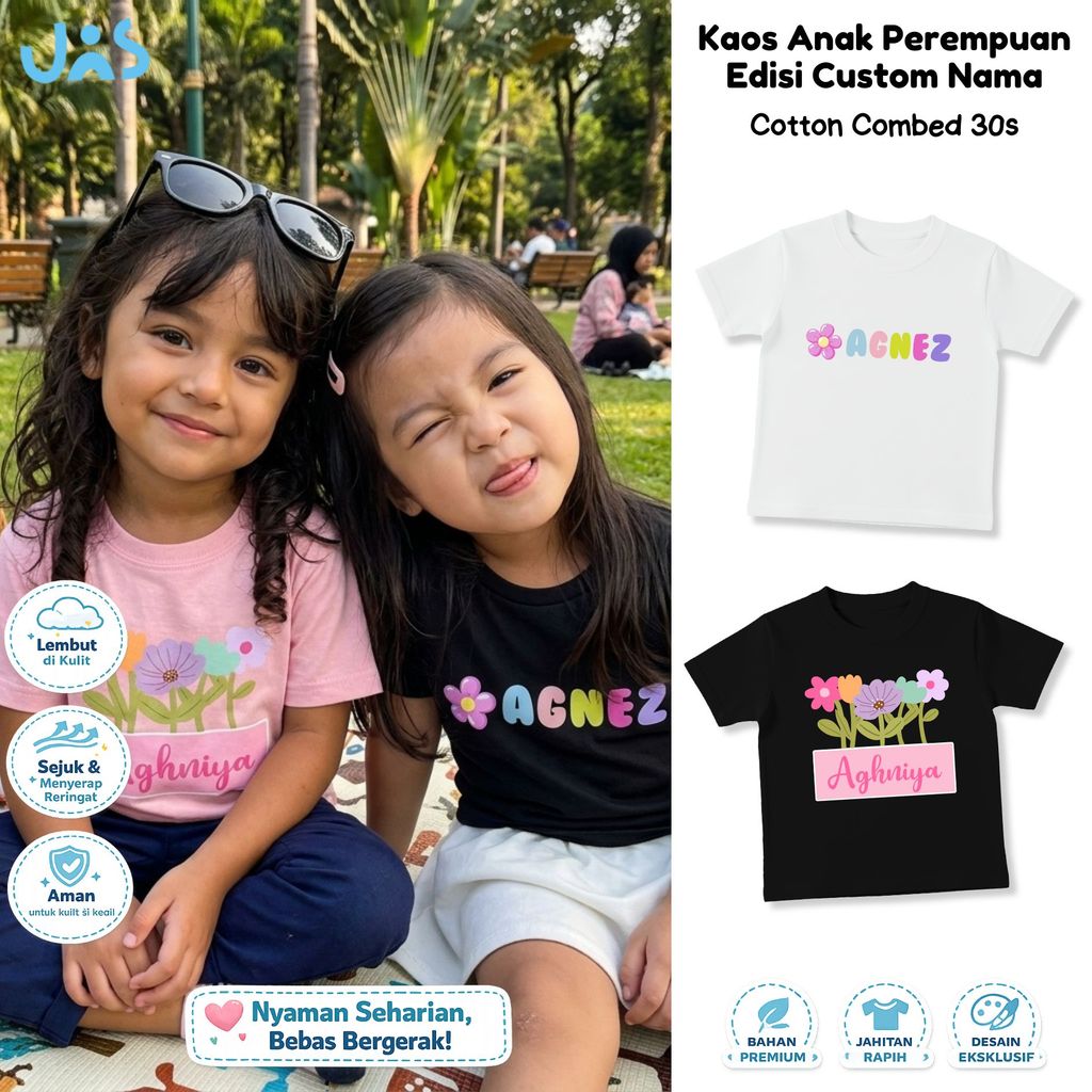 KATUN JNS เสื้อยืดชื่อที่กําหนดเองของเด็กผู้หญิง – ดอกไม้ Agnes Agnes Agnes Aghni ぜ เพิ่มชื่อ | ผ้าฝ