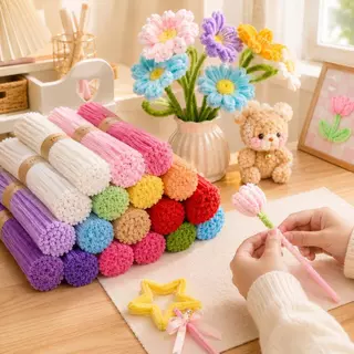 เส้นดัดลวดกำมะหยี่ วัสดุทำงานฝีมือ DIY ดัดรูปได้ง่าย นุ่มฟู สร้างเป็นดอกไม้ประดิษฐ์ ตุ๊กตา พวงกุญแจ ของตกแต่งห้อง COD