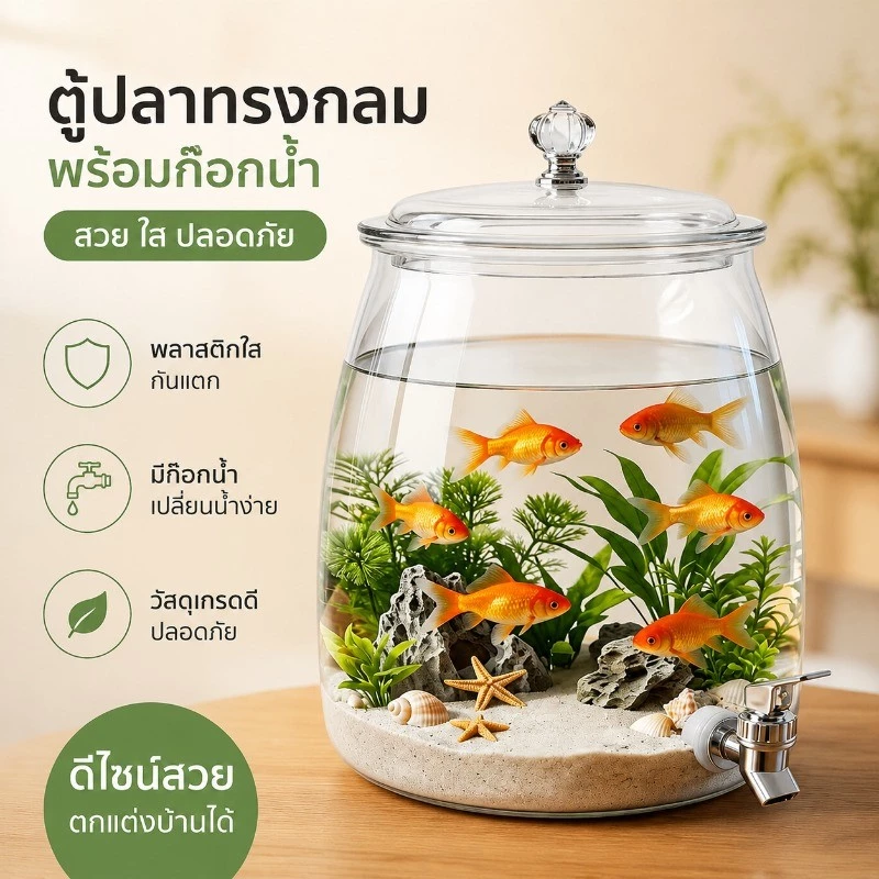 ตู้ปลาทอง โหลพลาสติกใส พร้อมก๊อกน้ำ