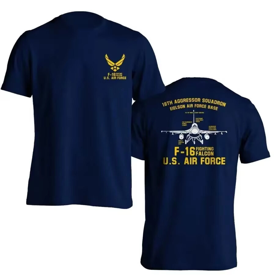 เสื้อยืดธีมกองทัพอากาศ US Air Force F-16 ลายสเกิร์ตเท่ม สีกรมท่า ทำจากเนื้อผ้าcotTON 100%