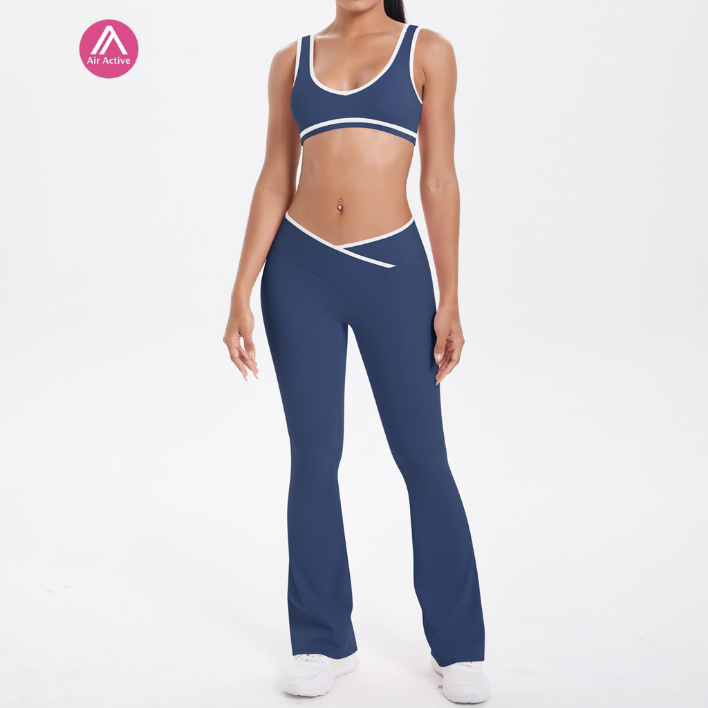AirActive Yoga Sports Set Contrast Color Sports Bra And Cross Waist Sports Pants Breathable