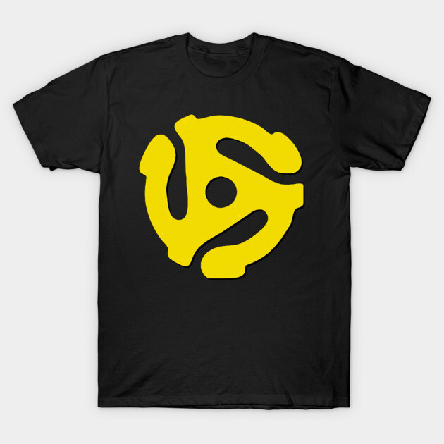 เสื้อยืด Vintage Music Geek yellow 45 rpm record adaptor, music geek stuff T-Shirt แท้ Cotton 100%