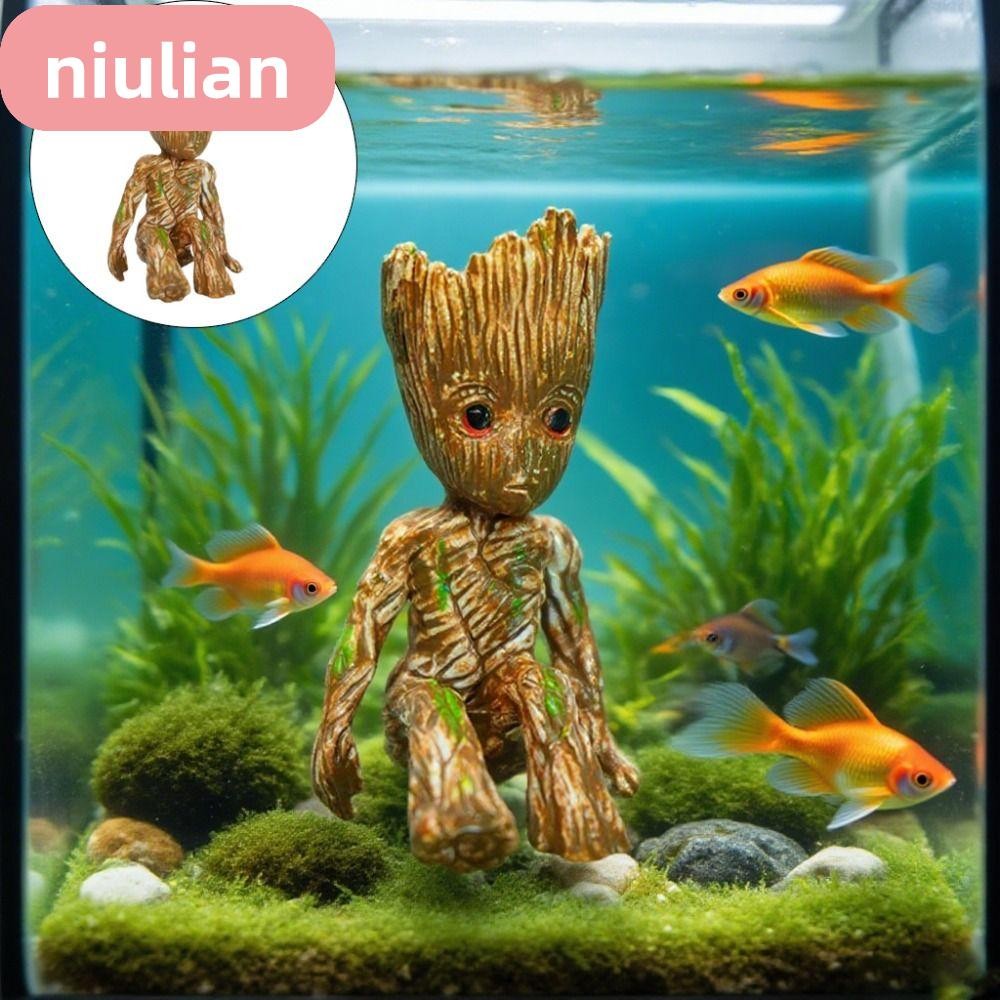 NIULIAN Groot Tree Man, การตกแต่งตู้ปลา Pvc สร้างสรรค์, งานฝีมือการ์ตูนสมัยใหม่ DIY หัตถกรรมถังปลา
