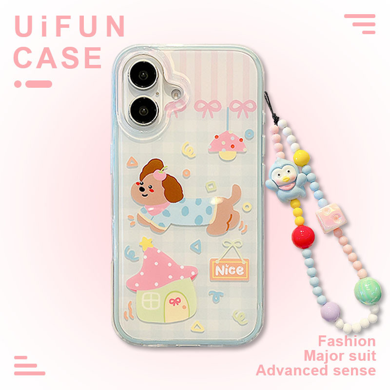 การ์ตูนน่ารัก Dachshund สุนัข IMD โทรศัพท์มือถือกรณีสําหรับ iPhone 17 16 15 14 Pro Max 13 พร้อม Penguin Chain Anti-Scratch ปกหลัง Hard ปลอก