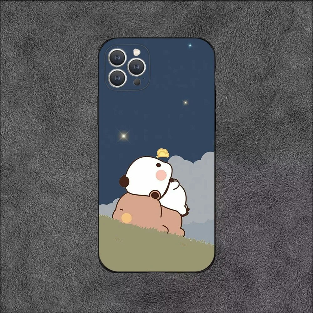 TP-2 น่ารักการ์ตูน BUBU D-DUDU เคสโทรศัพท์สําหรับ iPhone 17,15,14,13,12,11,Plus,Pro Max,XS,X,XR,SE,Mini,8,7 ซิลิโคนอ่อนนุ่มฝาครอบสีดํา