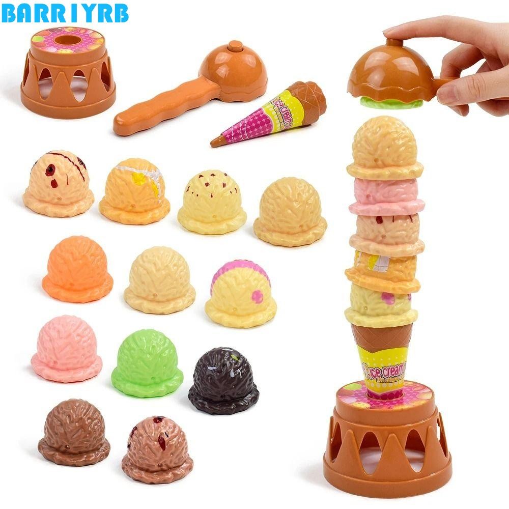 BARR1YRB ของเล่นเกมไอศกรีม, Balancing ขนมจําลองไอศกรีมของเล่นครัว, แฟชั่นการศึกษา Montessori ไอศกรีมสีสันสดใส Stack Up Balancing ของเล่นเด็ก