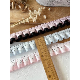 [100cm] ผงสีดําสองชั้นจุดคลื่นยับลูกไม้อุปกรณ์เสริมทําด้วยมือวัสดุ diy ปวดแผ่นริบบิ้นผมตกแต่งมือบัญชีวัสดุ