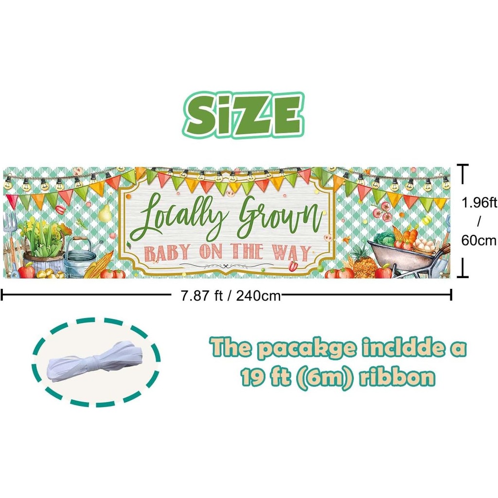 ปลูกในท้องถิ่น Baby On The Way Banner 7.8 x 1.9 ฟุต, ตกแต่งอาบน้ําเด็กตลาดชาวนา, สวนผักอินทรีย์ Baby