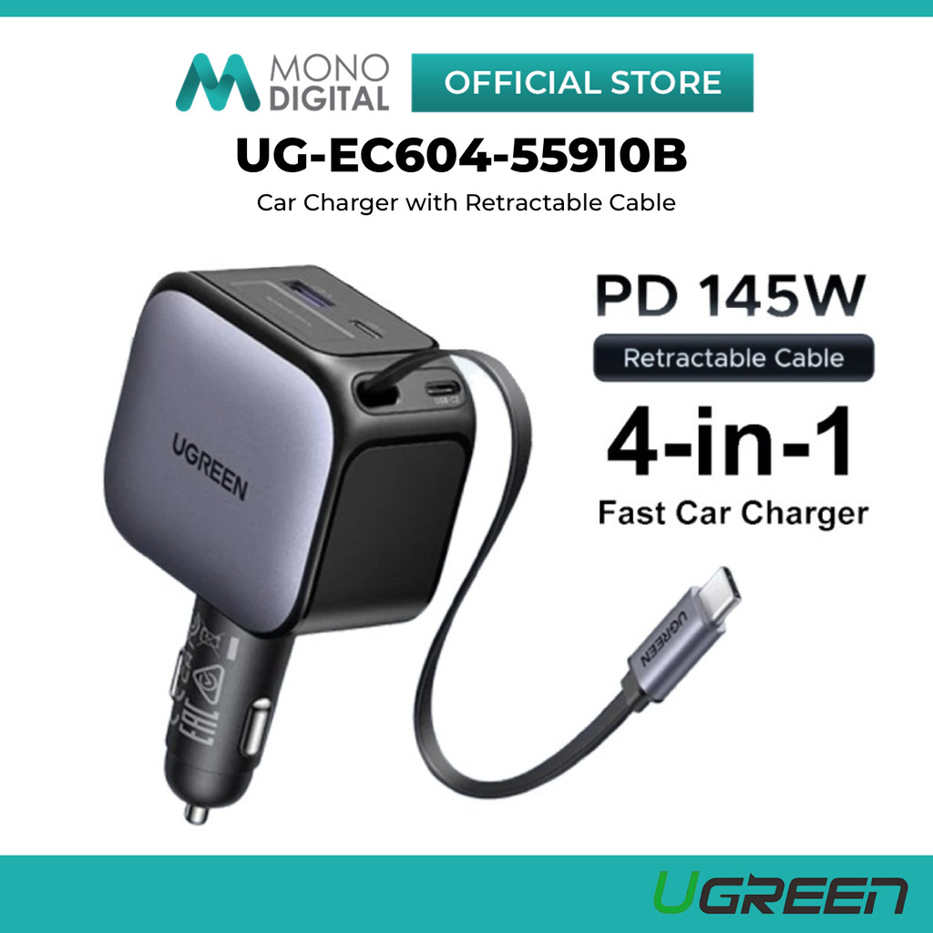 UGREEN ที่ชาร์จแบตในรถ PD 145W / 90W / 60W USB Type C ชาร์จเร็วพร้อมเครื่องชาร์จหลายตัว และสายเคเบิล