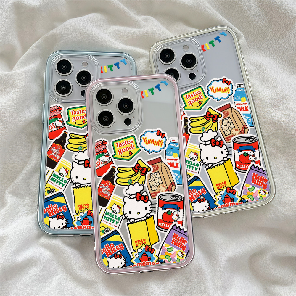 จัดส่งทันที เคสสำหรับไอโฟน16 แมวเคธี ลายของกิน เคสใสครอบสองชั้น For IPhone11 13 12 14PLUS 15 16Pro P